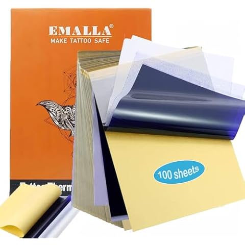 Tattoo Transfer Paper, Urknall 100 Sheets Tattoo Stencil Paper A4 Size Transfer Paper 4 Layer Tracing Paper Thermal Stencil Transfer Paper DIY and Thermal Print Tattoo Paper Cover
