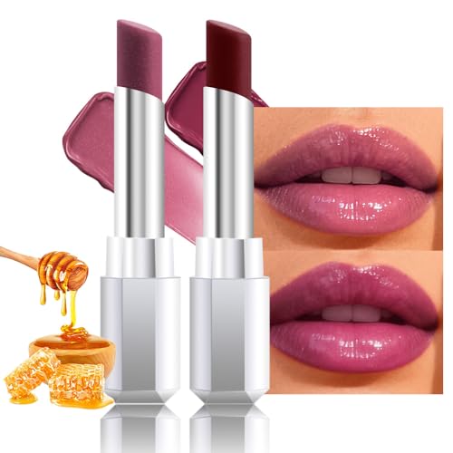 Image of Honey Lipstick Tinted Lip Balm - Shine Moisturizing Lipstick for Women, Natural Nourishing Hydrating Lip Gloss Stain for Dry Lips, Tint Sheer Lightweight Makeup, Vegan - 2Pc Mauve & Cherry