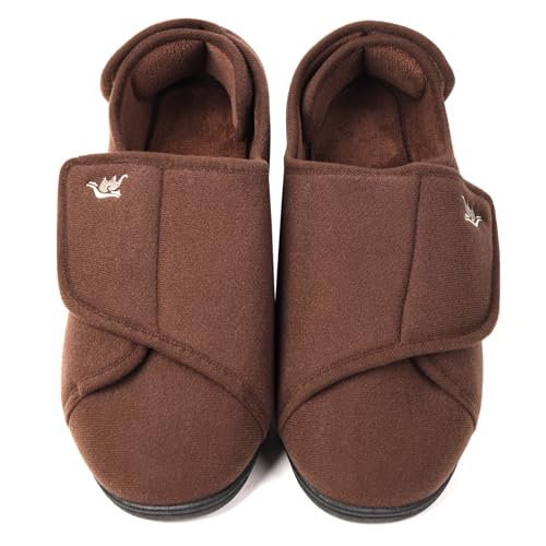 Mens Extra Wide Width Diabetic Slippers Memory Foam With Adjustable Soft Non-Slip Orthopedic House Shoes for Elderly Swollen Feet, Arthritis, Edema