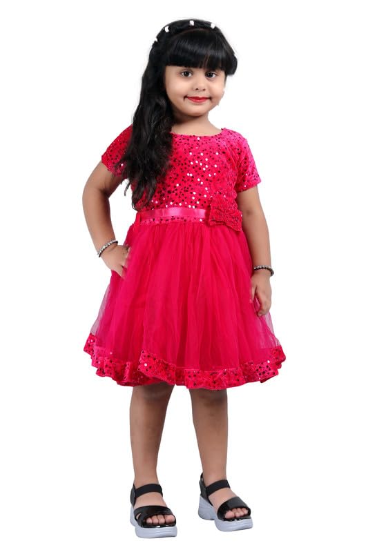 Xavima Yellow Kids Embellished Knee Length Half Sleeve Frock for Girls, Dress with Embellished Design, Soft Comfortable Fabric, Birthday & Special Occasion Wear