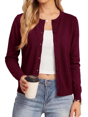BTFBM Cardigan Sweaters for Women Lightweight Sweater Button Down Casual Knit Shrugs Tops Fall Fashion Clothing(Burgundy Small)