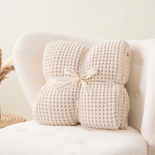 Bunnikins & Clover Cream White Waffle Throw Blanket for Couch, 50"x60" by Bunnikins & Clover - Image 9