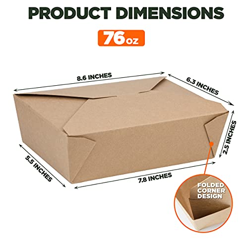 Fit Meal Prep 200 Pack 76 oz Disposable Take Out Containers Microwaveable Kraft Paper To Go Boxes for Food To Go Containers Takeout Containers Leakproof Greaseproof for Restaurants, Food Service