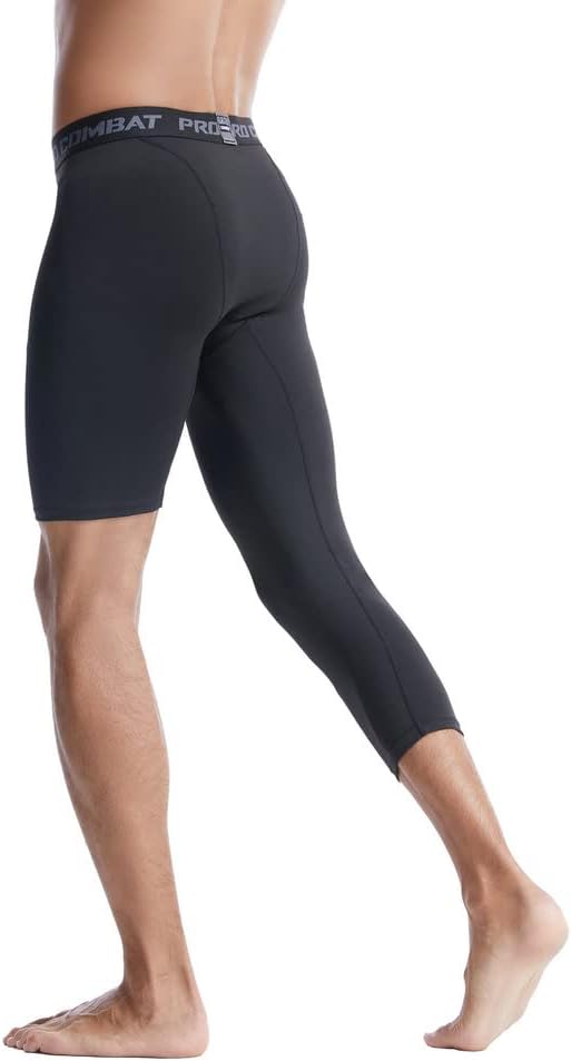 The New Men's Basketball Single Leg Tight Sports Pants 3/4 One Leg Compression Pants Athletic Base Layer Underwear