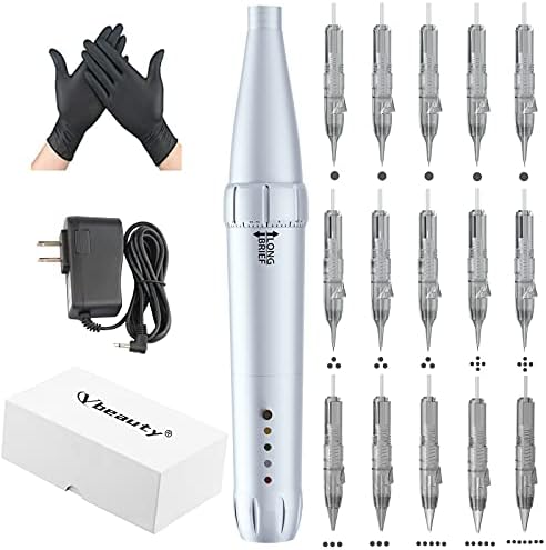 Eyebrow Tattoo Wired Machine Kit - Corded Micropigmentation Eyeliner Pen with 15pcs Cartridges Needles for Brow Eyeliner Lip Microblading (Snow)