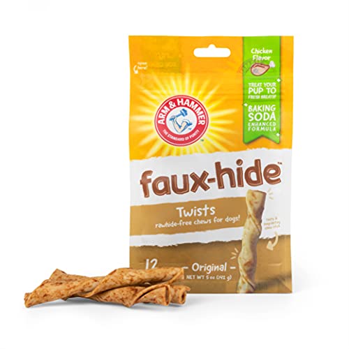 Arm & Hammer for Pets Faux-Hide Dog Dental Treat Twists, 12 pcs | 5 oz Bag Rawhide Free Dog Dental Chews in Chicken Flavor | Arm & Hammer Baking Soda Formula Dog Dental Treats for Fresh Breath
