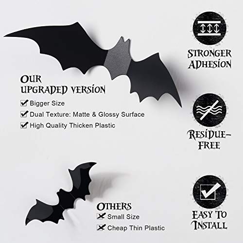 Coogam 60Pcs Halloween Bats Decoration, 4 Different Sizes Realistic Pvc Black 3D Scary Bat Sticker For Home Decor Diy Wall Decal Bathroom Indoor Hallowmas Party Supplies #TOP1