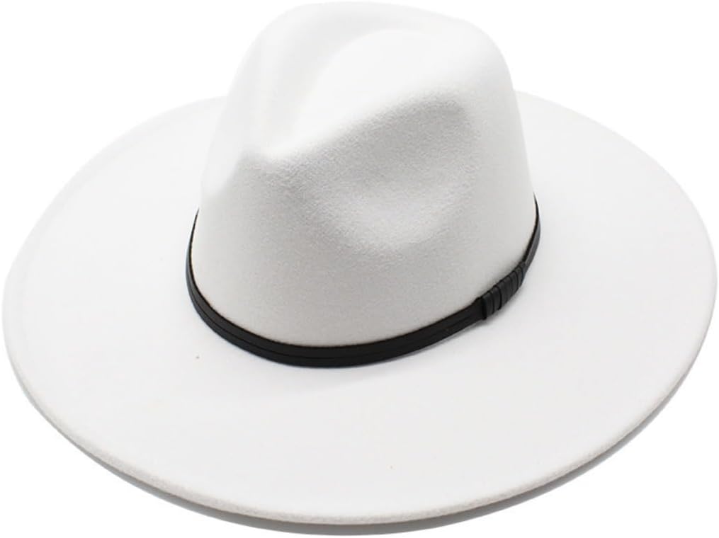 Wide Brim Fedora Hat with Black Band, Classic White Wool Felt, Unisex