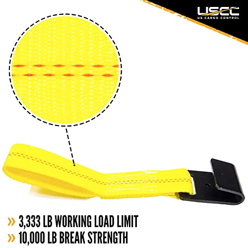 Us Cargo Control, Fixed End Tie Down Strap With Flat Hook And Bolt Loop, 2 Inch Wide X 11 Inch Long, Yellow Ratchet Straps, Dependable Utility Strap, 3,333 Pound Working Load Limit #TOP1