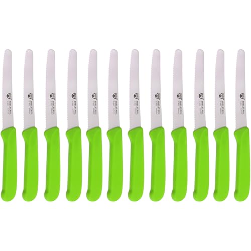 GRÄWE Juego de 12 cuchillos de mesa para cortar, 12 unidades, cuchillos para panecillos, cuchillos de desayuno con filo ondulado unilateral, cuchillo de pan, cuchillo afilado para el almuerzo, 21 cm