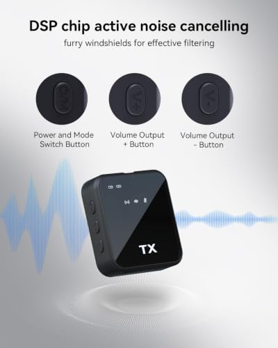 VSNICE Wireless Lapel Clip-on Microphone, Microphone for iPhone, Low Latency Noise Canceling Mini Mic for Podcast Recording-Obsidian Black