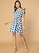 Allegra K Women's Ruffled Sleeve Belted Vintage Check Plaids Dress Medium Blue