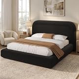 ADORNEVE Cloud Bed Frame Queen with 5.9" Headboard, Upholstered Platform Bed with Curve Round for for Master/Guest Room, 5 Inch Foam Cushioned, No Box Spring, 15-MinEasy Assembly, Black