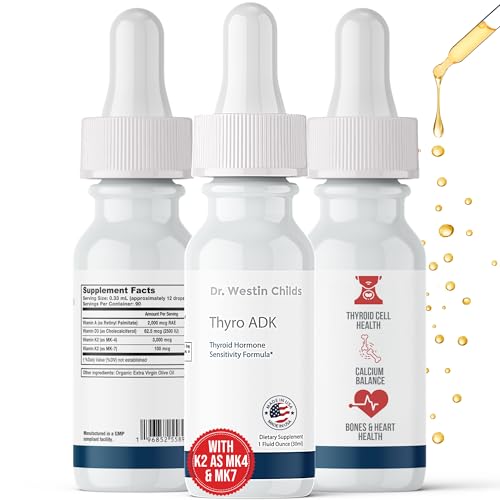 Dr. Westin Childs Thyro ADK - Thyroid Hormone Sensitivity Formula with Vitamin A, D, K2 (as MK4) in Organic Extra Virgin Olive Oil Base, 90 Servings