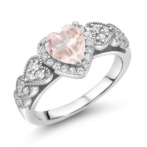 925 Sterling Silver Heart Gemstone Birthstone and White Moissanite Halo Ring for Women | 6MM Heart Shape Center with Pave Accents | Wedding Anniversary Engagement Promise Ring | Sizes 5-9
