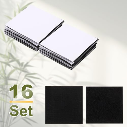 Image of HARFINGTON 16set Hook and Loop Strips with Adhesive 4 inchx4 inch Double Sided Hook and Loop Tape Nylon Self Sticky Fastener for Home Office Car, Black