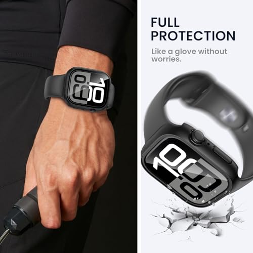 Image of Tensea For Waterproof Apple Watch Screen Protector Case Series 10 46mm Accessories, iWatch Protective Case PC Face Cover Built-in Tempered Glass Film, Sweatproof Bumper for Men and Women, 46