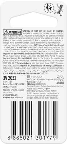 Image of Energizer CR2032, 3 Volt Zero Mercury Lithium Battery- Pack of 2