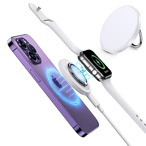 Mag-Safe Reseladdare, 3-i-1 trådlös laddare, kompatibel med iPhone 15 14 13 12-serien, iWatch, AirPods 3/2/Pro, magnetisk ringhållare, induktiv trådlös laddningsstation med avtagbar kabel