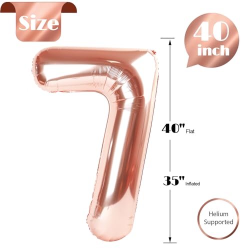 Image of Rose Gold Number 7 Balloon 40 Inch, 7th Birthday Party Decorations, Giant 7 Foil Balloon for Party Supplies