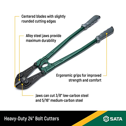 Sata Heavy-Duty 24-Inch Bolt Cutters With Alloy Steel Jaws, A Center Cut Jaw Style, And Green Ergonomic Nonslip Handles - St93505U #TOP2