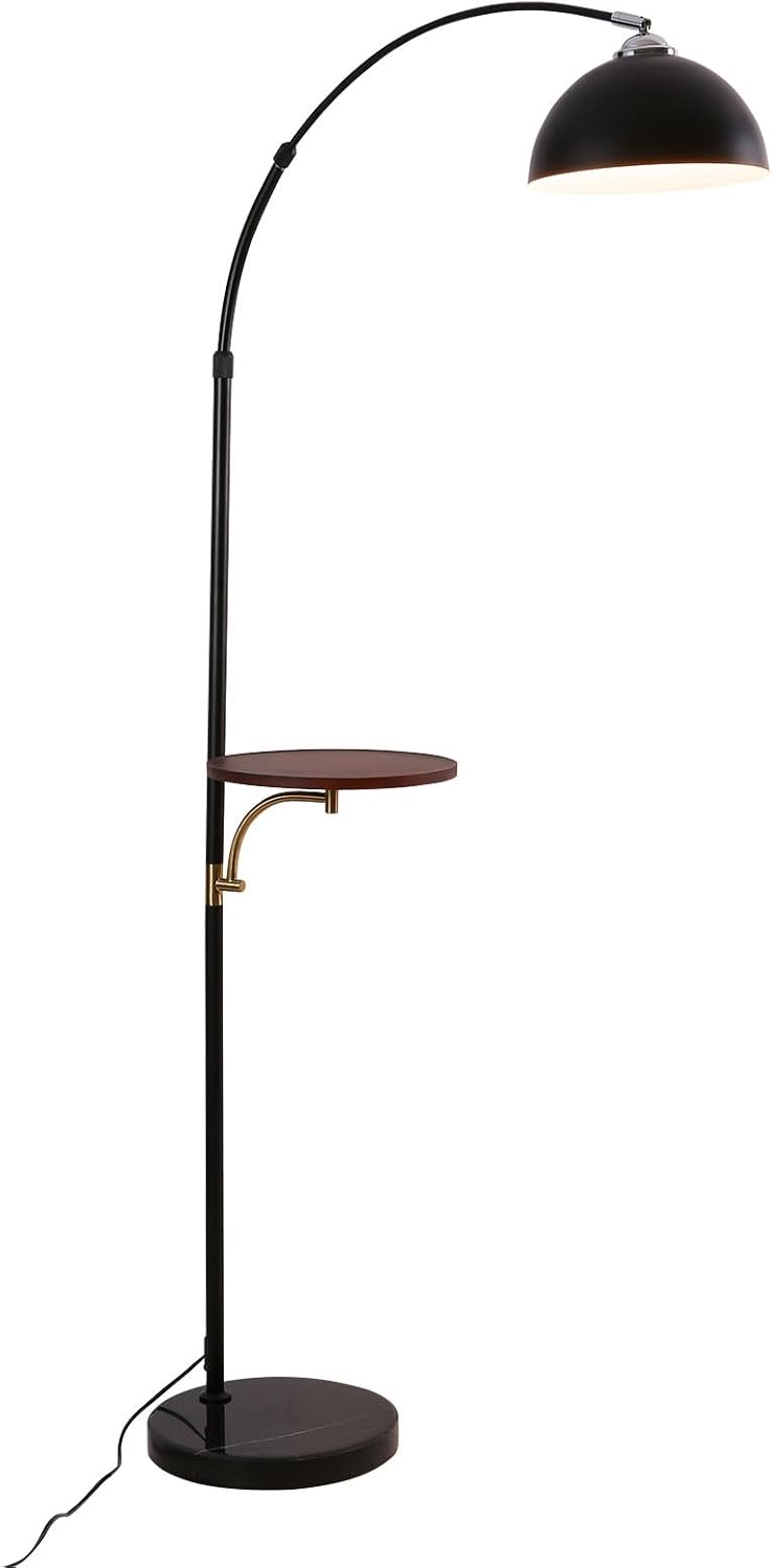 Eapmic Floor Lamp with Shelves Marble Base Industrial Modern Arc Reading Standing Lamp with Table Farmhouse Rustic Tall Lamp Floor Light for Living Room Bedroom Office (Walnut, Black)