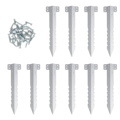 Dijia Small Railway Sleeper Brackets [10 Pack] - Heavy Duty Galvanised Steel Sleeper Stakes for Garden Edging & Timber Raised Beds - Jagged Serrated Design for Extra Grip (Screws Included)