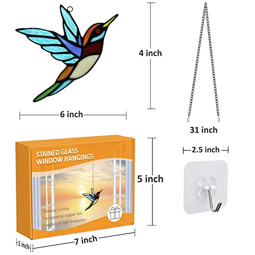 Doowin Stained Glass Window Hangings Birds Panel, Handmade Tiffany Style Hummingbird Sun Catcher For Home Window Blue2-Gift Package #TOP2