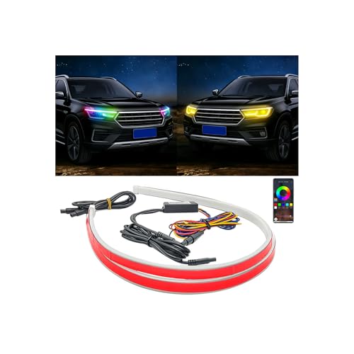 Car Headlights LED Strip Turn Signal, RGB Exterior Car LED Strip Light, Flexible Waterproof LED Daytime Running Light Strip,Suitable For Sedan,SUV, Motorcycle (24 inch/12V)