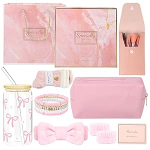 Cadeaus voor meisjes, tieners, 9, 10, 11, 12, 13, 14, 15, 16 jaar, verjaardagscadeau voor meisjes, Kerstmis, advent, cadeau-idee, glazen beker met rietje en deksel, make-upkwast, cosmeticatas