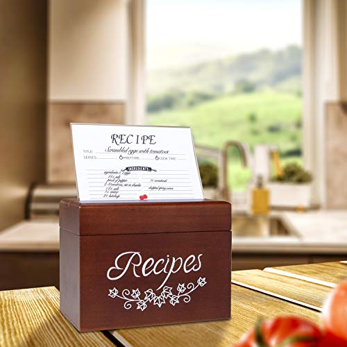 Vintage Wood Recipe Box with 80 Double Sided Recipe Cards 4x6 and 8 Dividers, Perfect Kitchen Cooking Gift set Idea for Mom Women Grandma Bridal Shower and Weddings, 6.9 x 3.9 x5.3 Inch - Thumbnail 2