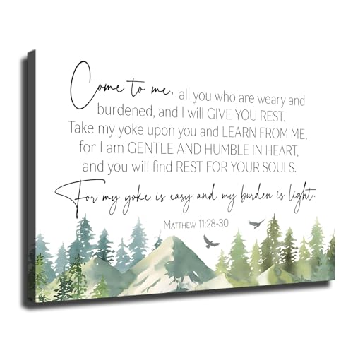 Canvas Wall Art Matthew 11 28-30 Scripture Bible Verse Christian Poster Framed Wall Art Painting Prints Living Room Bedroom Wall Decor (08×12inch_Framed)