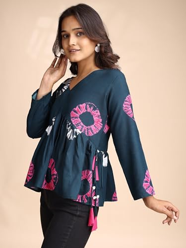 Image of Youthnic Women's Poly Rayon Printed Alia Cut Peplum Top | Top for Office | Women's Tunics | Short Kurti Women| Regular Fit