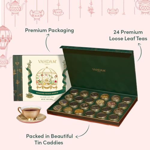 VAHDAM, Luxury Valentines Day Tea Gift Set | 24 Unique Loose Leaf Teas in Tin Caddies - Premium Tea Gift Box | Tea Gift Set | Valentines Day Gifts for Him & Her