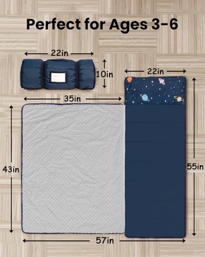 Image of Primlect Toddler Nap Mat with Detachable Blanket and Removable Pillow, Kids Sleeping Bag 55''x35'' for Daycare Preschool Kindergarten, Toddler Sleeping Mat for Boys and Girls