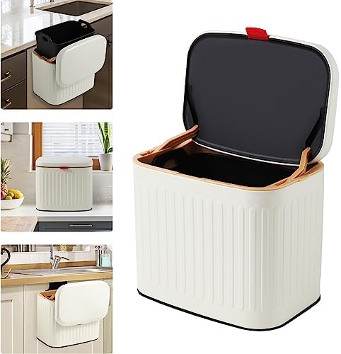 Kitchen Trash Can with Lid, Detachable Compost Bin Stainless Steel Trash Can Small Compost Bin Countertop Wall-Mount Kitchen Food Waste Bin Hanging Garbage Can for Cabinet, Under Sink, Bathroom