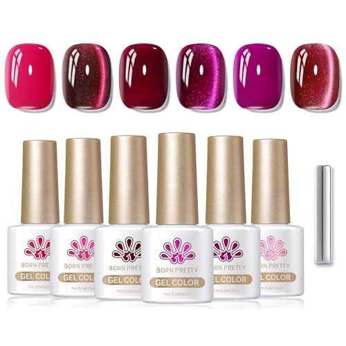 Born Pretty Esmalte de Uñas Semipermanente Rosa, 6 Colores Pintauñas Semipermanentes Ojo de Gato Gel Nail Polish Primavera Verano para el Salón de Uñas DIY Hogar