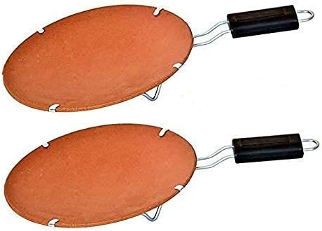 B S NATURAL Tawa with Stand | Mitti Ke Tawa | Handmade Terracotta Clay for Making Roti/Chapatti - Pack of 2