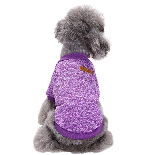 Image of Cotton Blend Pet Dog Classic Knitwear Sweater Warm Winter Puppy Pet Coat Soft Sweater Clothing for Small Dogs (S, Purple), 1 Count