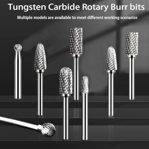 OSIDU Tungsten Carbide Burr Set Double Cut Solid Carbide Rotary Burr Set with 1/4''(6.35mm) Shank for Die Grinder Bits, Metal Wood Carving, Engraving, Drilling, Polishing (8pcs)