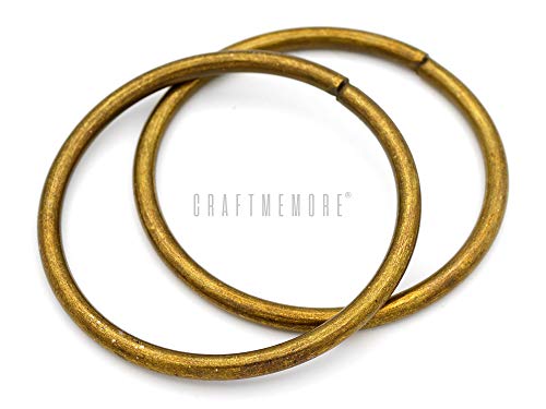 CRAFTMEMORE O-Ring Findings Metal Non-Welded O Rings for Belts Bags Landyard DIY Leather Hand Craft (2-3/4" x 5 pcs, Antique Brass)