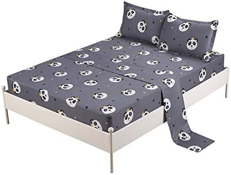 MAG Lovely Panda Bed Sheet 4PC Gray Color Full Size Animal Bedding Sheet Set with 1 Flat & 1 Fitted Sheet with 2 Pillowcases, 14 Inches Deep for Kids,Boys and Girls