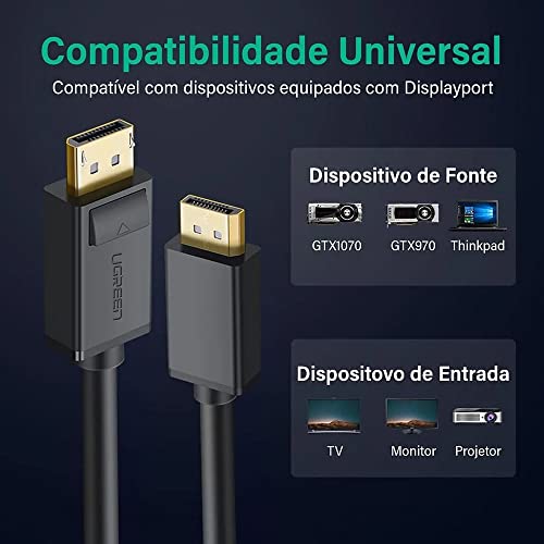 Cabo Displayport Macho Suporta Resolução 4k/60hz 2 Metros Preto