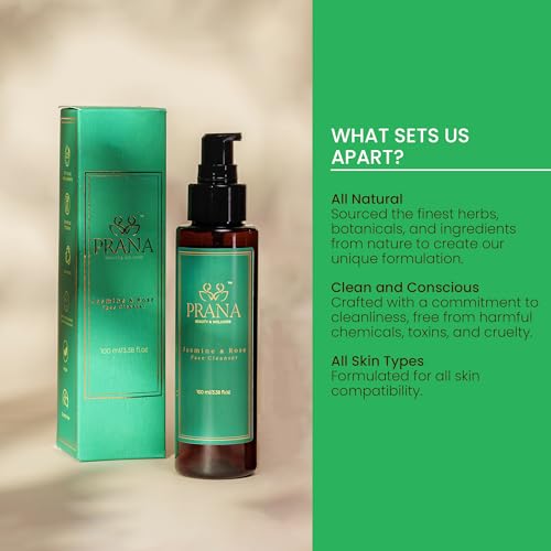 Prana Rose and Jasmine Face Cleanser 100ml / 3.38 fl oz | Natural Skincare | Hydrating cleanser | Ayurvedic ingredients | Anti Aging face wash| Rose and Jasmine infused |All skin types - Image 6