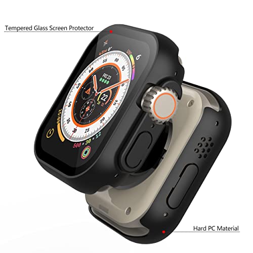 Piuellia 2-Pack Hard PC Protective Case with Tempered Glass Compatible with Apple Watch Ultra 3 / Ultra 2 / Ultra 49mm, Anti-Scratch All Around Ultra-Thin Cover with Screen Protector for iWatch, Black - Image 3