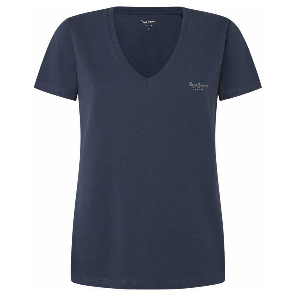 Pepe Jeans Women's Fiore V Neck, T-Shirt, Blue, L