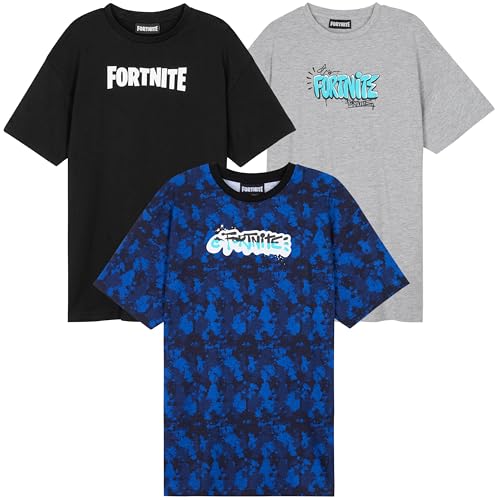 Fortnite Camisetas Cuello Redondo para Niño, Ropa Infantil Divertida, Pack de 3 (Multi, 16 Años)