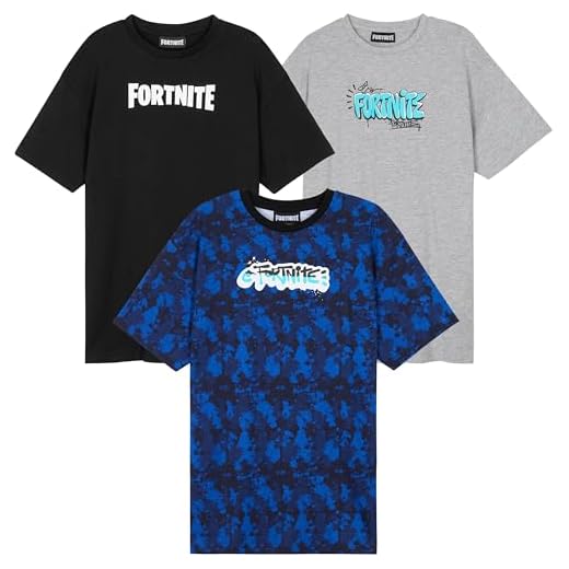 Fortnite Camisetas Cuello Redondo para Niño, Ropa Infantil Divertida, Pack de 3 (Multi, 15 Años)