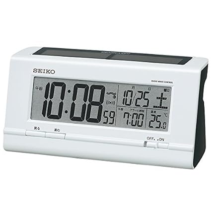 Seiko SQ 766 W Seiko Clock Alarm Clock, Hybrid Solar Radio, Digital Calendar, Temperature Display