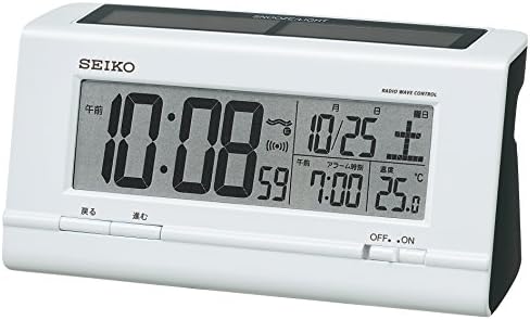 Seiko SQ766W Seiko Clock, Alarm Clock, Hybrid Solar, Radio Controlled, Digital, Calendar, Temperature Display, White, Pearl